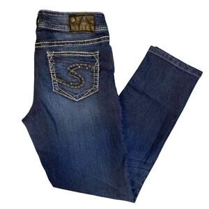 Silver Suki Blue Ankle Crop Jeans Women Sz 29 Medium Wash Embroidered Stretch